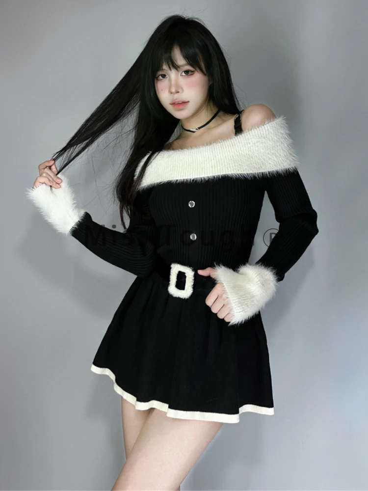 Осеннее Элегантное трикотажное платье женское винтажное модное мини-платье с