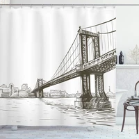 sketch new york london bridge shower curtain manhattan building view print waterproof with hooks bathroom bath curtains decor