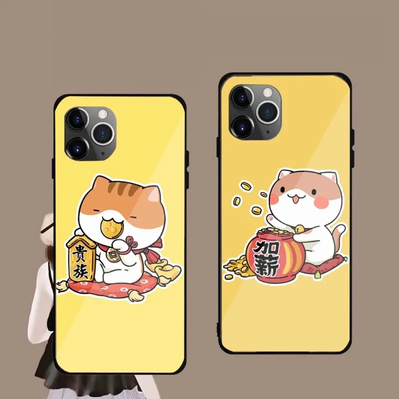 

Cute Lucky Cat Phone Case For IPhone 14 13 12 11 XS X 8 7 6 Plus Mini Pro Max SE 2022 Black PC TPU Glass Phone Cover
