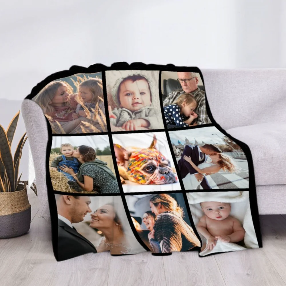 

Flannel Blanket Custom with 15 Photos Love Family Memories Personalized Throw Blanket with Text Gift for Family Couple Friends