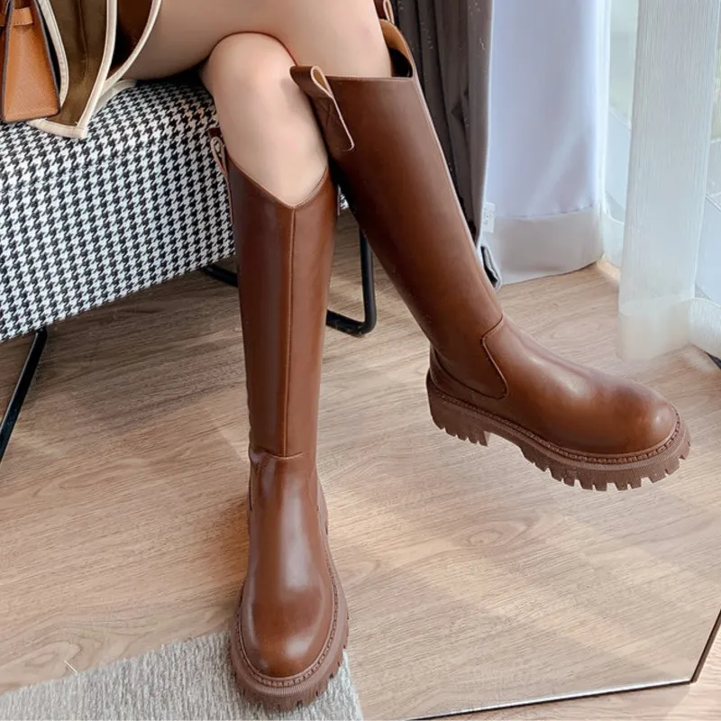 

Dilalula 2022 Classic Women Knee High Boots Fashion Concise Genuine Leather Thick Heels Platforms Shoes Woman Casual Long Boots
