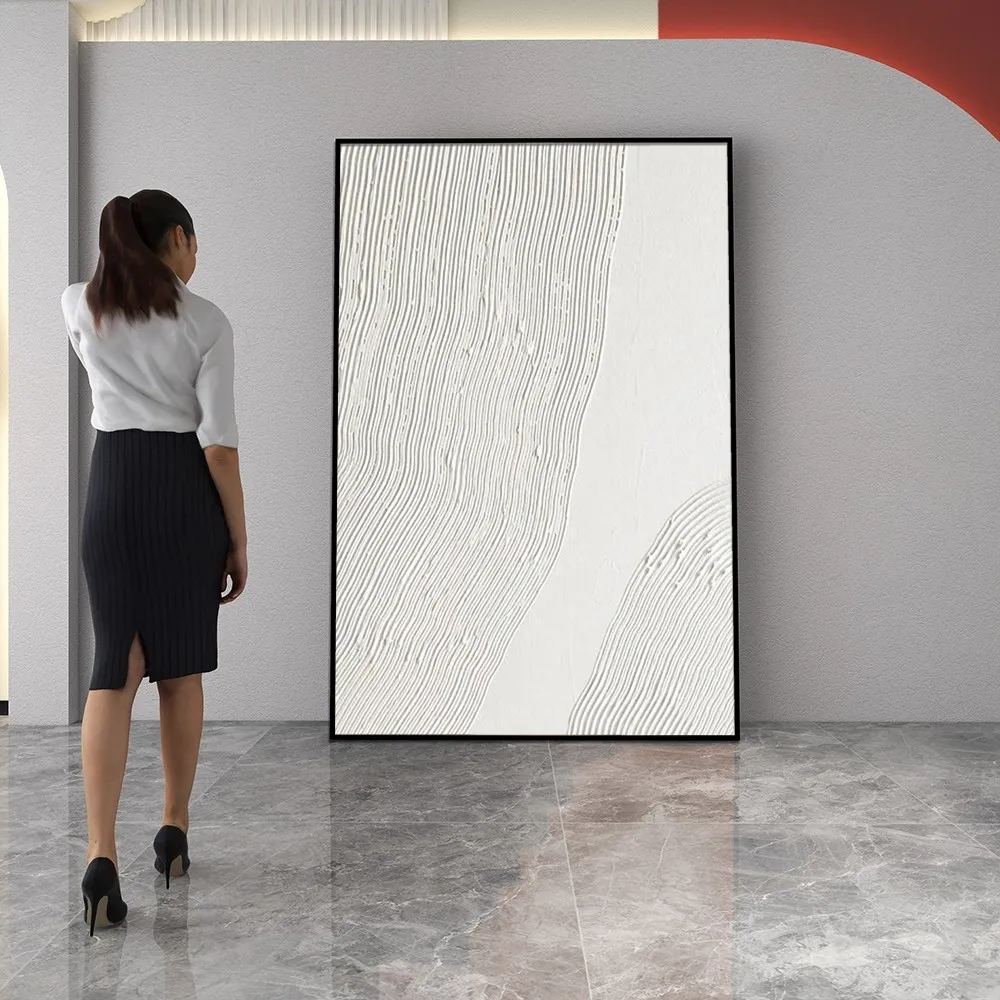 

White Line Abstract Oil Painting Oil Painting Without Frame Handmade On Canvas Hanging For Living Dinner Room Washroom Art