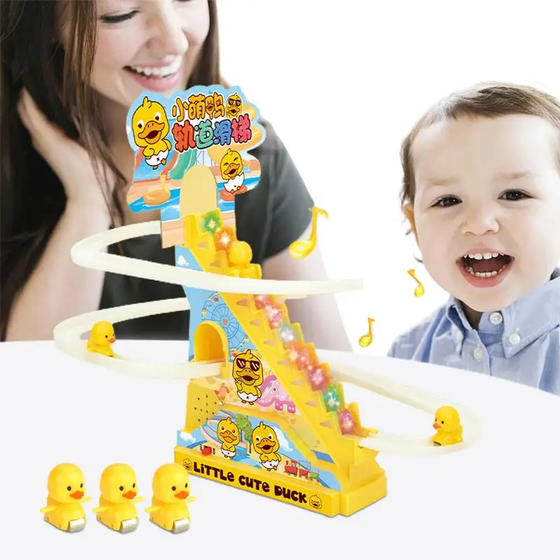 

Electric Duckling Stair Climbing Toys Climbing Stairs And Slides Playset Electric Slide Roller Coaster Set For Kids Games Toys