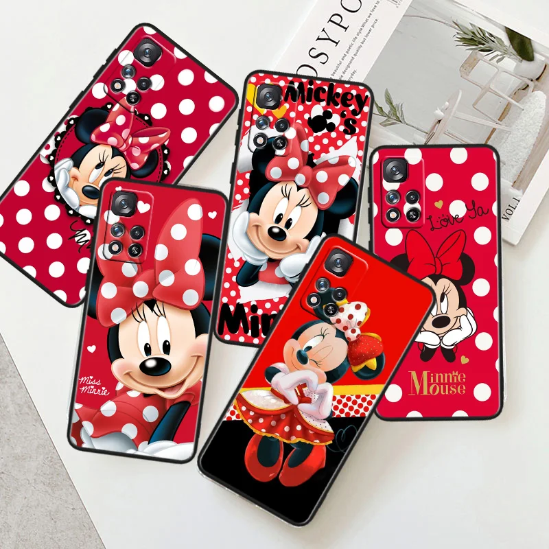 

Disney Minnie Mouse Point Phone Case For Xiaomi Redmi Note 11E 11T 11S 10T 10S 9S 9T 8T 7 Pro Plus Lite Max Black Cover