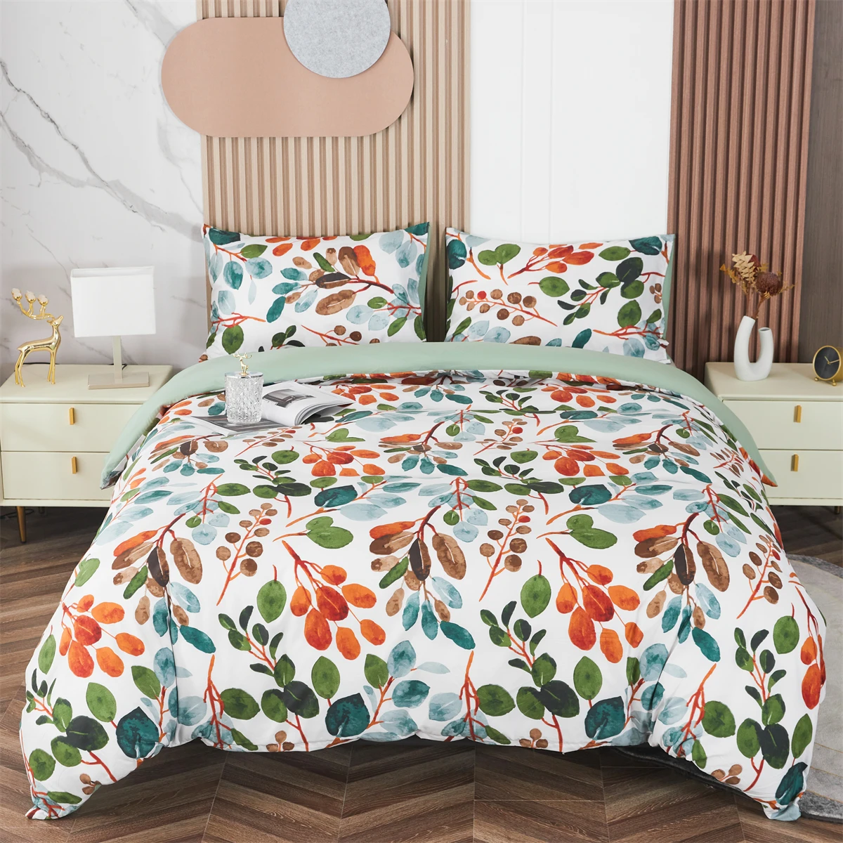 

Simple Leaf Bedding Set Twin 3PCS Flower Duvet Cover Set Kids Bedroom Decor Microfiber Teens Bedclothes Floral Quilt Cover Set