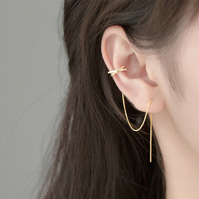 

1pcs Women Earrings Original Design Branch Lines Geometry Long Tassel Earring Ear Cuff Clip On Earring Girl Jewelry Accessories