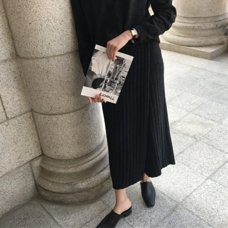 

New Fashion Retro Side Slit Sexy High Waist Slimming Pencil Skirt Knitted Bust Woolen Long Skirt Women 2022 Autumn and Winter