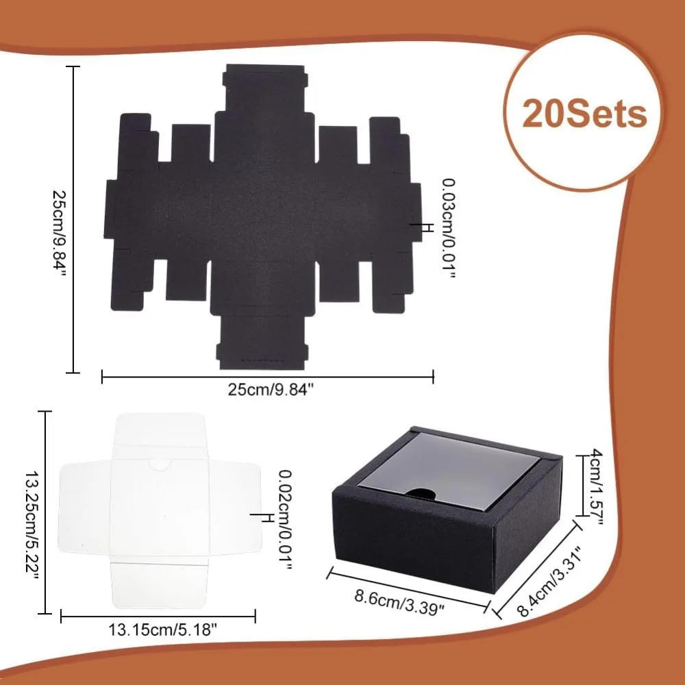 20 шт. черные коробки для подарков с окошком 3 3x3 4x1 6 дюймов Подарочная коробка