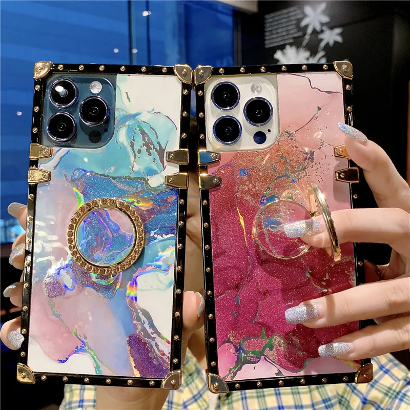 

Square Plating Marble Pattern Soft Case For Samsung Galaxy A10 A10s A20s A30 A50 A51 A70 A71 A81 A91 M10 M20 M30 Stand TPU Cover