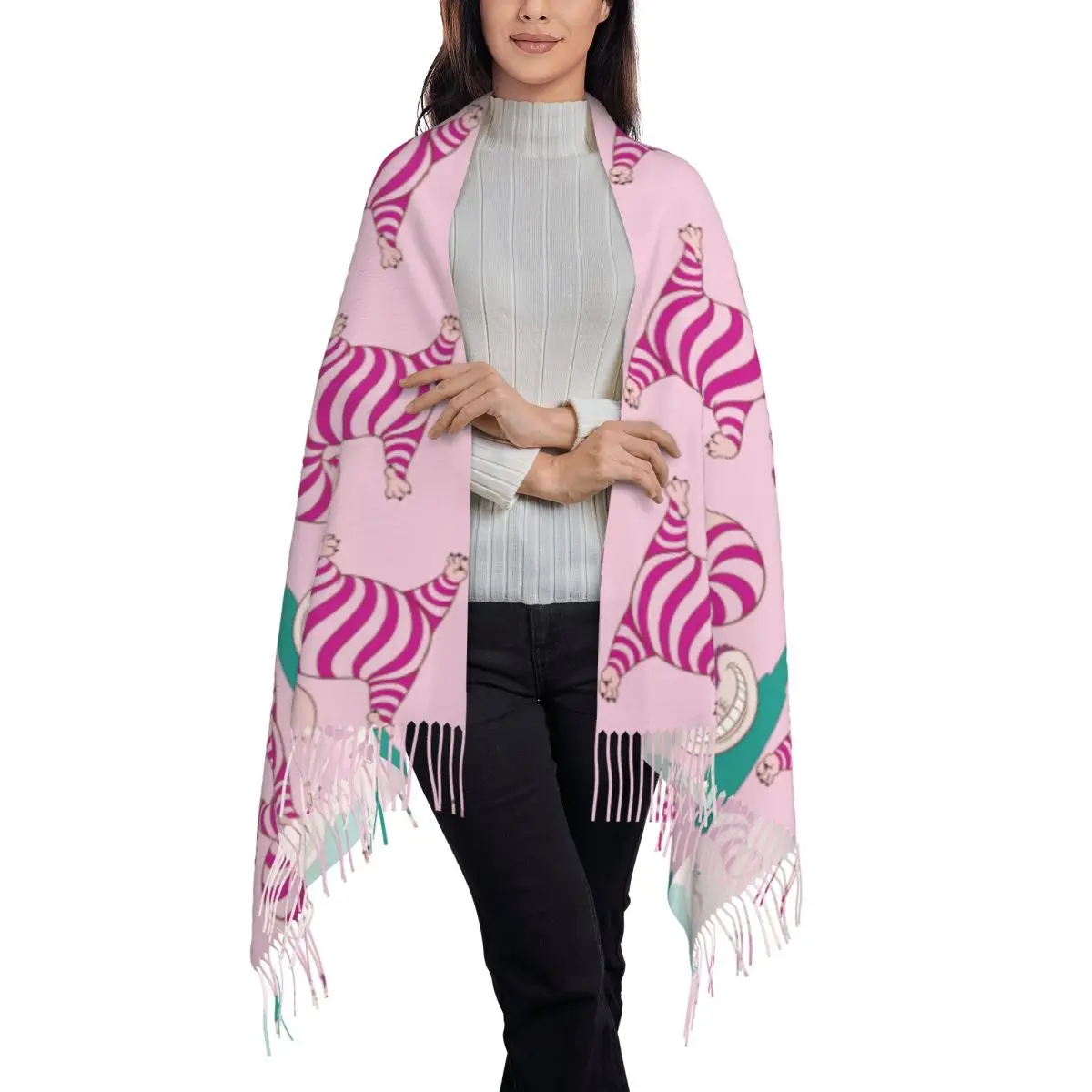 Изготовленный на заказ шарф с изображением Чеширского кота для женщин длинная