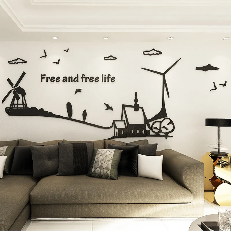 

3D Stereo Wall Sticker Simple Pastoral Style DIY Acrylic Art Poster Living Room Background Wall Decoration