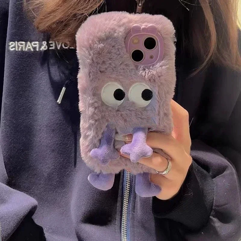 Милый Фиолетовый Плюшевый Мягкий Чехол Для Iphone 15/14 Pro Max/13 Max/14 Pro/13 — Осенне-зимний