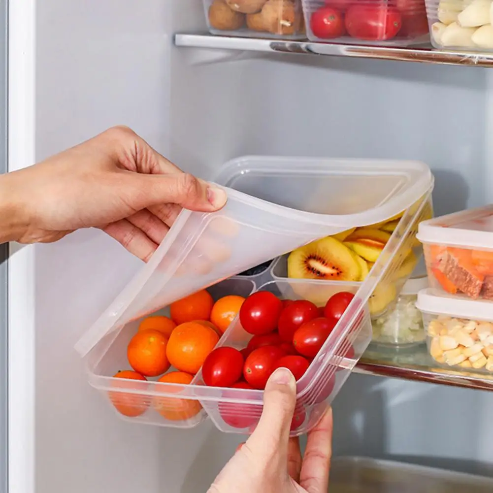 

Storage Box Good Sealing Food Grade Transparent 4 Compartment Refrigerator Storage Box Versatile Kitchen Organizer