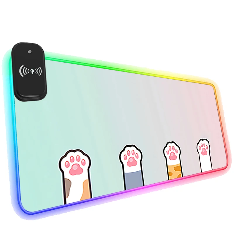 

Розовый милый коврик для мыши с кошачьими лапками для телефона с беспроводной зарядкой, игровой коврик с подсветкой и светодиодсветодиодны...