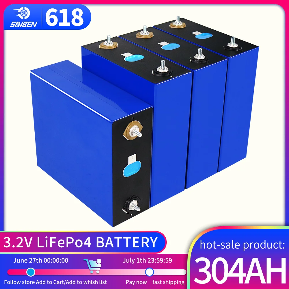 

Rechargeable Lifepo4 Battery Pack 3.2V 304AH High Capacity Lithium Iron Phosphate Cell Grade A 12V 24V for RV Golf Cart Battery