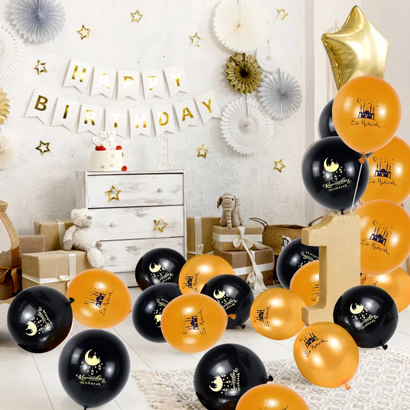 

10pcs Eid Mubarak Balloons Black Orange Star Moon Latex Balloon Islam Muslim Festival Balloon for Ramadan Kareem Eid Party Decor