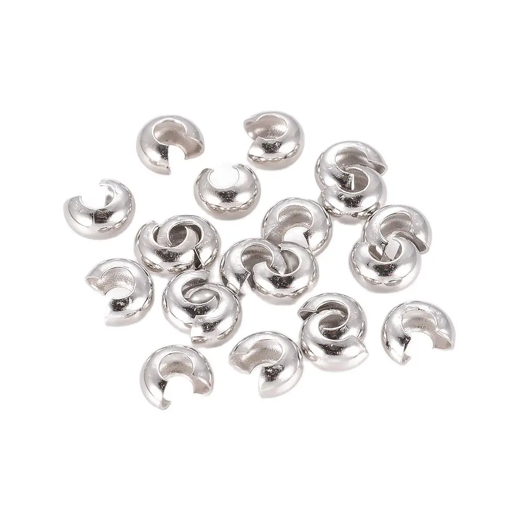 

100pcs Platinum Color Brass Crimp End Beads Covers for Jewelry Making, Nickel Free, Size: about 4mm Wide, Hole: 1.5~1.8mm