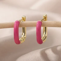 colorful hoop earrings for women stainless steel boho oil drop earrings 2022 trend korean fashion party jewelry gift pendientes
