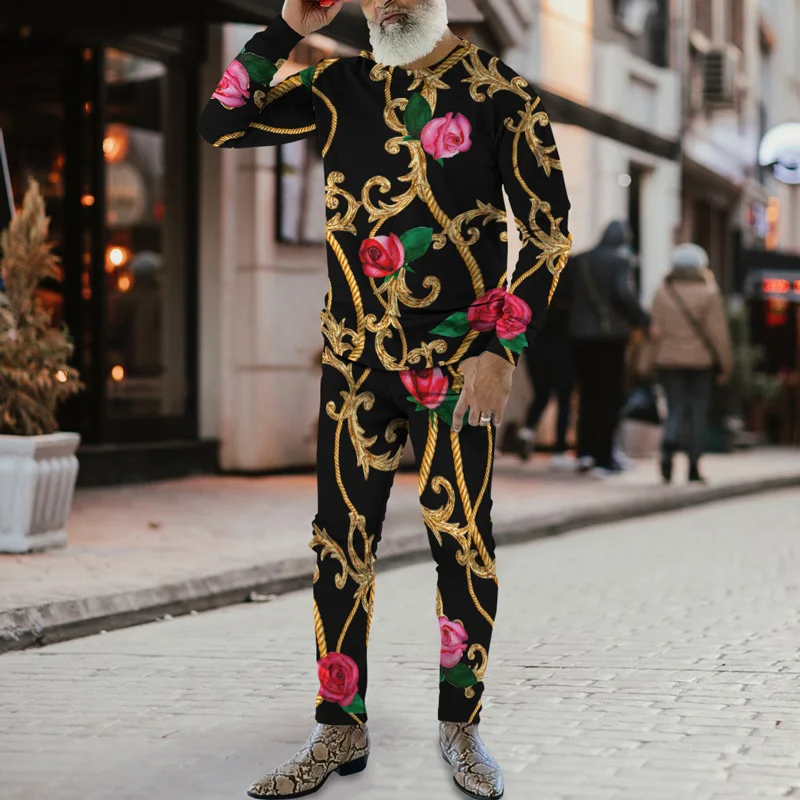 Summer Tracksuit Men's Retro Suit 3D Printed Retro Trousers Streetwear Men's Set Long Sleeve Crew Neck Plus Size High quality