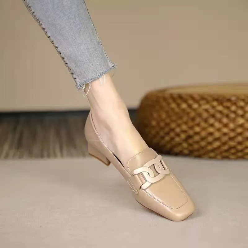 

2022 весенние женские туфли-лодочки, модные брендовые Женские повседневные Лоферы для осени и весны, классические туфли на каблуках с металли...