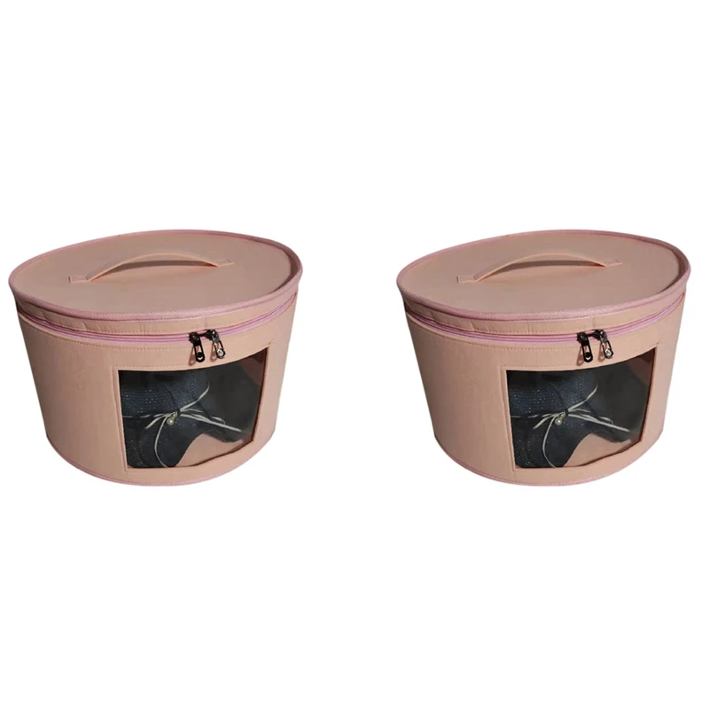

2X Hat Box Organizer Round Travel Hat Boxes Foldable Hat Storage Bag With Dustproof Lid Large Hat Storage Box C