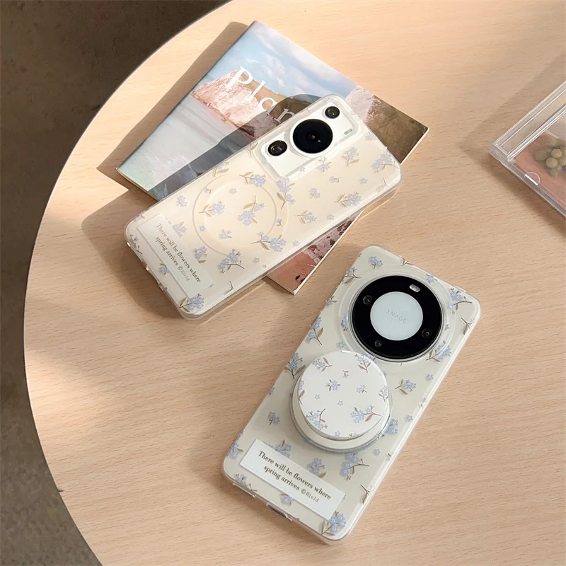 Маленький магнитный чехол для телефона с цветочным принтом и кронштейном Huawei P60