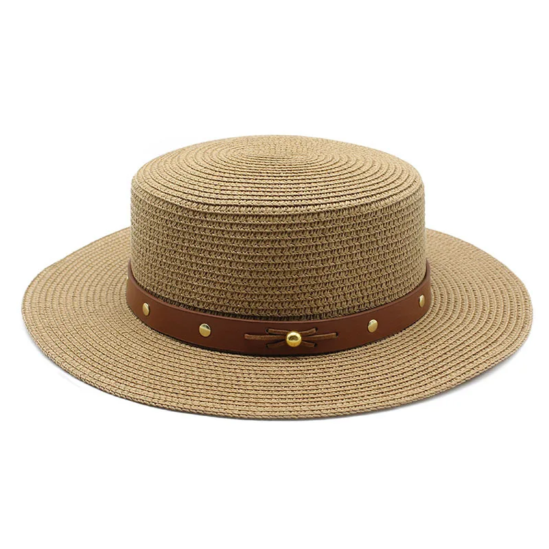 

Summer Fashion Sun Hat High Quality Simple Belt Flat Top Straw Hat Outdoor Travel Vacation Anti-UV Beach Caps