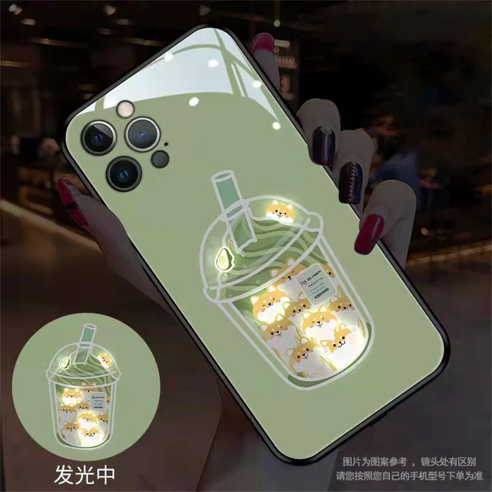 

Cute Boba Milk tea Luminous Phone Case For VIVO X50 X60 X70 Pro Plus X80 X90 Pro IQOO 8 9 Call Light Up Funny Cartoon Cover