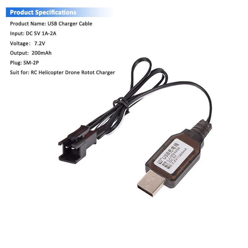 

SM-2P Plug 7.2V USB Charger Cable Spare Part for RC Drone Helicopter Robot Car Battery Charger Spare Part