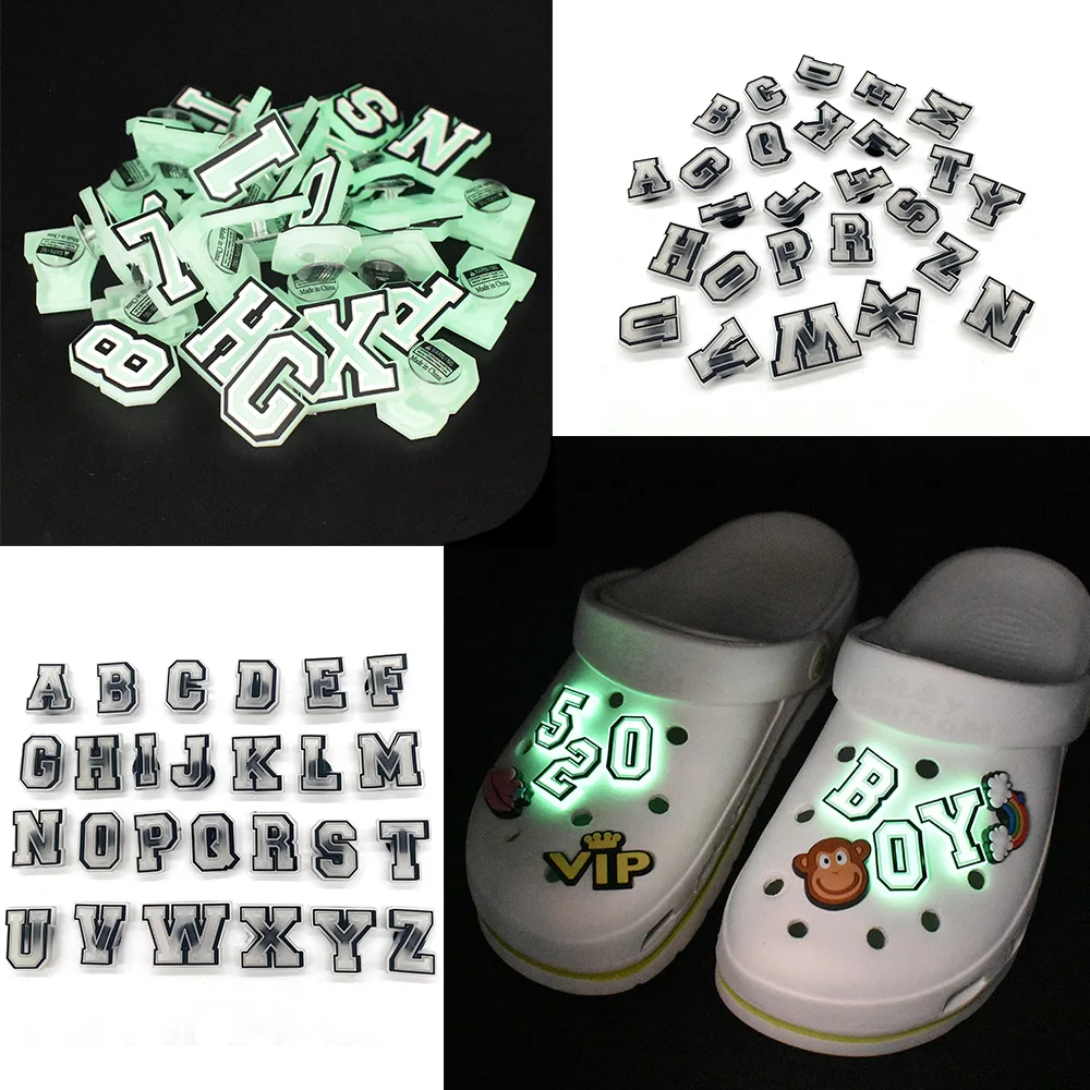 1pcs Letter Pins Shoe Charms Decorations For Croc DIY Luminous Shoe Aceessories Fit Clogs Decorations kids X-mas Gifts Jibz