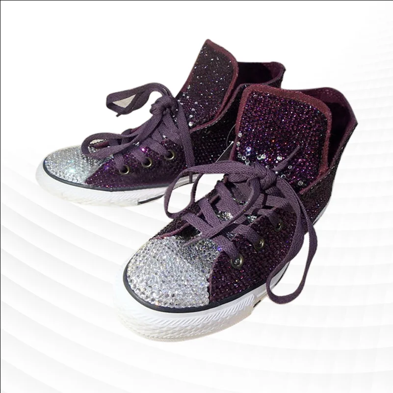 

Оригинальные серебристые и фиолетовые блестящие высокие спортивные повседневные холщовые туфли больших размеров 35-41