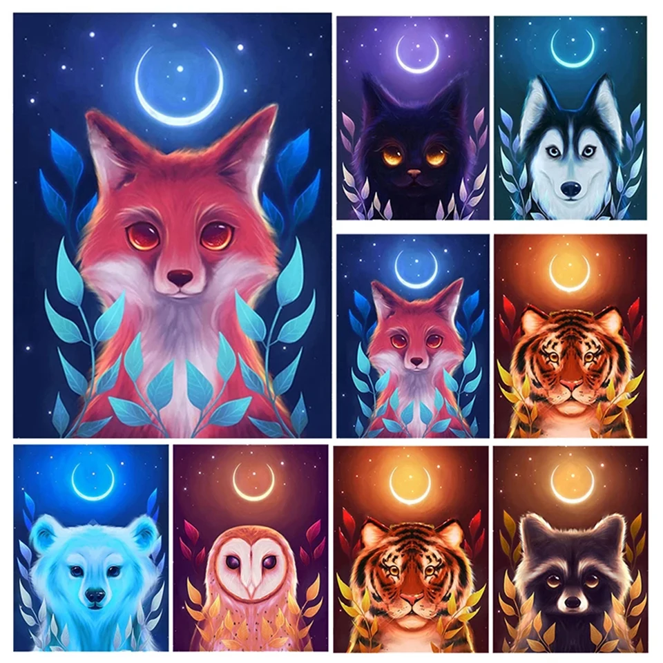 

Moon Cartoon Animal 5D DIY Diamond Painting Fox Owl Wolf Cross Stitch Kits Full Diamond Embroidery Room Decor Children's Gifts