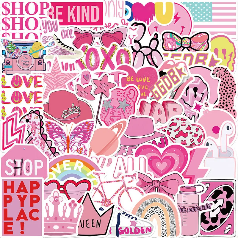 

10/50PCS Cartoon Preppy Pink Graffiti Stickers Car Guitar Motorcycle Luggage Suitcase DIY Classic Toy Decal Sticker for Kid