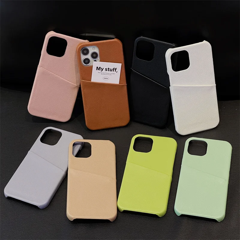 

Кожаный чехол Lychee для телефона iPhone 13mini 12 11pro Max X XR XS Max 7 8 Plus, жесткий защитный чехол из поликарбоната с кармашком для карт