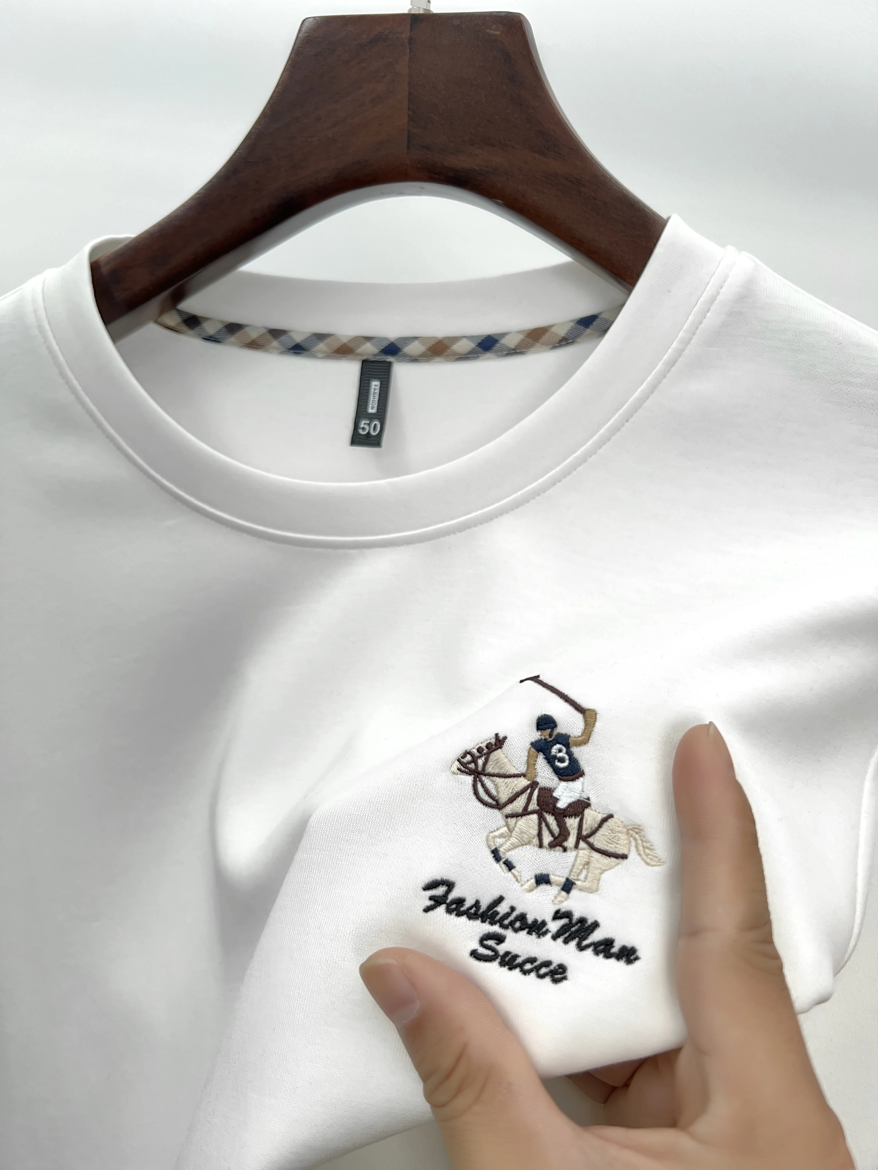 Бренды вышивка круглый воротник футболка с длинными рукавами мужская новая мода