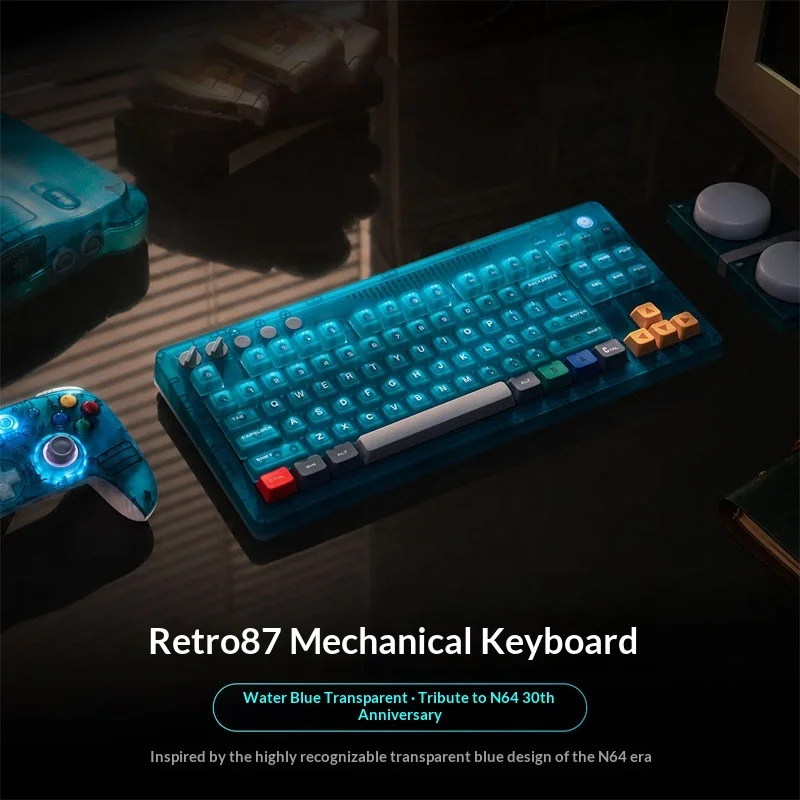 Фото Механическая клавиатура Retro87, синяя, прозрачная, беспроводная, игровая, офисная, трехрежимная, Bluetooth, проводная, для ПК, ноутбуков, Android, Retro для 8BitDo №2