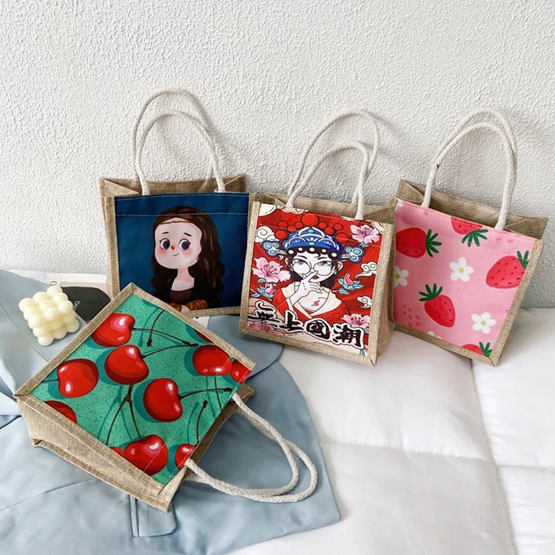 

Women Canvas Tote Bag Lunch Bag Dinner Container Bento Bag Gift Handbag Food Storage Bag Linen Animals Printing Casual Tote Bags