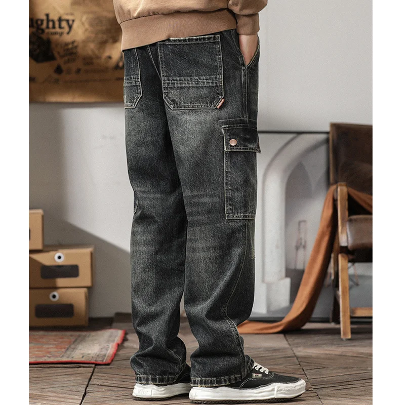 Streetwear Men 2022 New Pattern Vintage Recreational Blue Black Jeans Loose Straight Cylinder Broad Leg Trousers Autumn Female