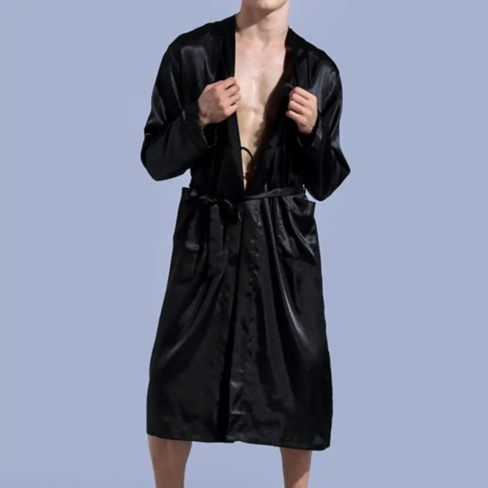 

Men Bathrobe Solid Color Silky Smooth Soft Sleeping Robes for Spring