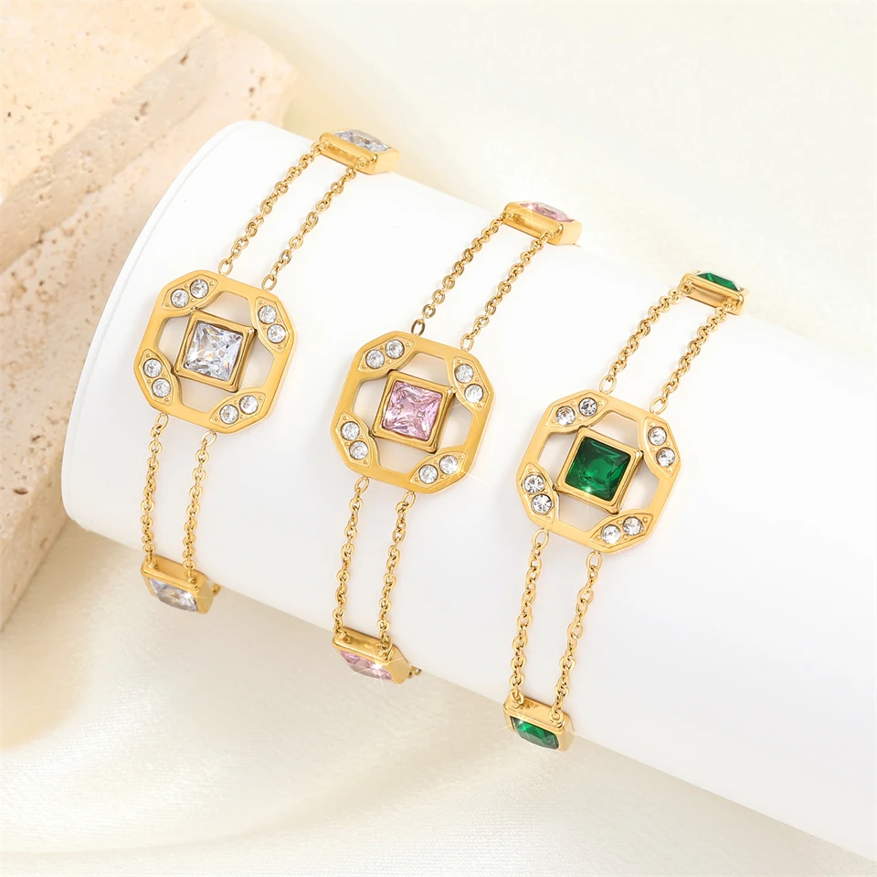 Модный квадратный двухслойный полый браслет FEEHOW для женщин зеленый кубический