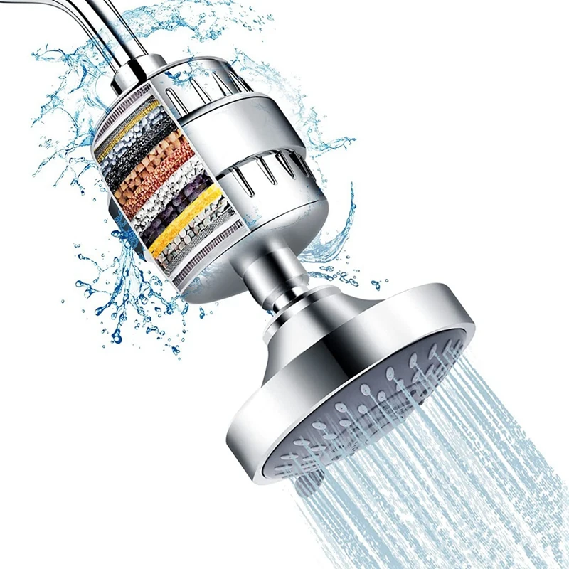 

1Set Filtered Shower Head High Pressure 5 Spray Modes Silver With Filters, 16 Stage Shower Head Filter For Hard Water
