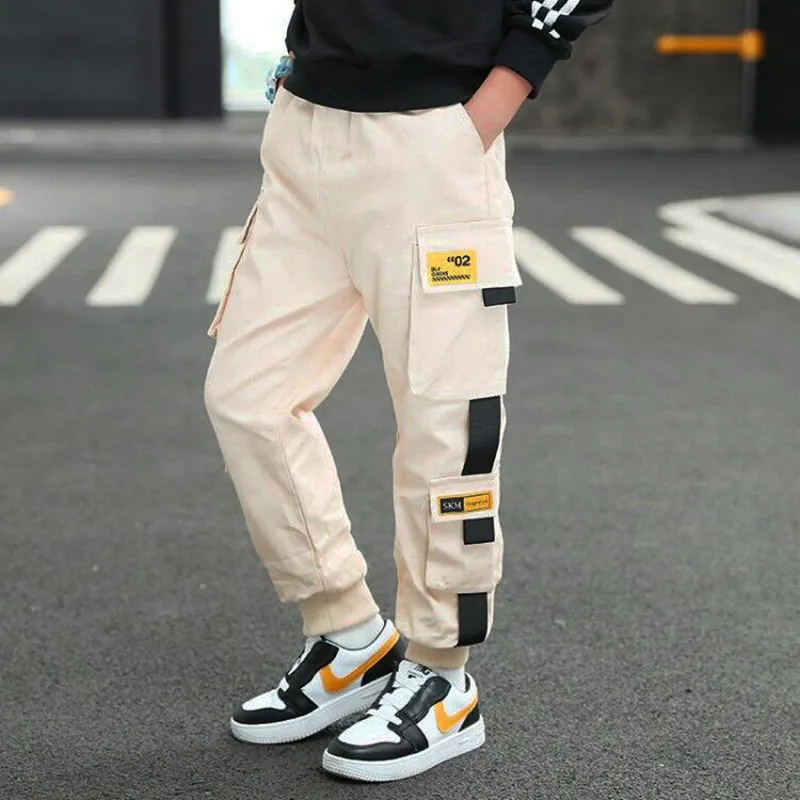 

Boys Pants Solid Cargo Pants Teenage Multi-Pocket Trousers Kids Spring Autumn Casual Sweatpants
