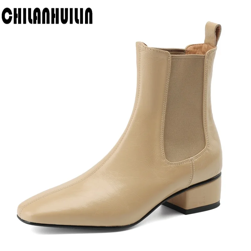 

Женские ботильоны из натуральной кожи, на толстом высоком каблуке