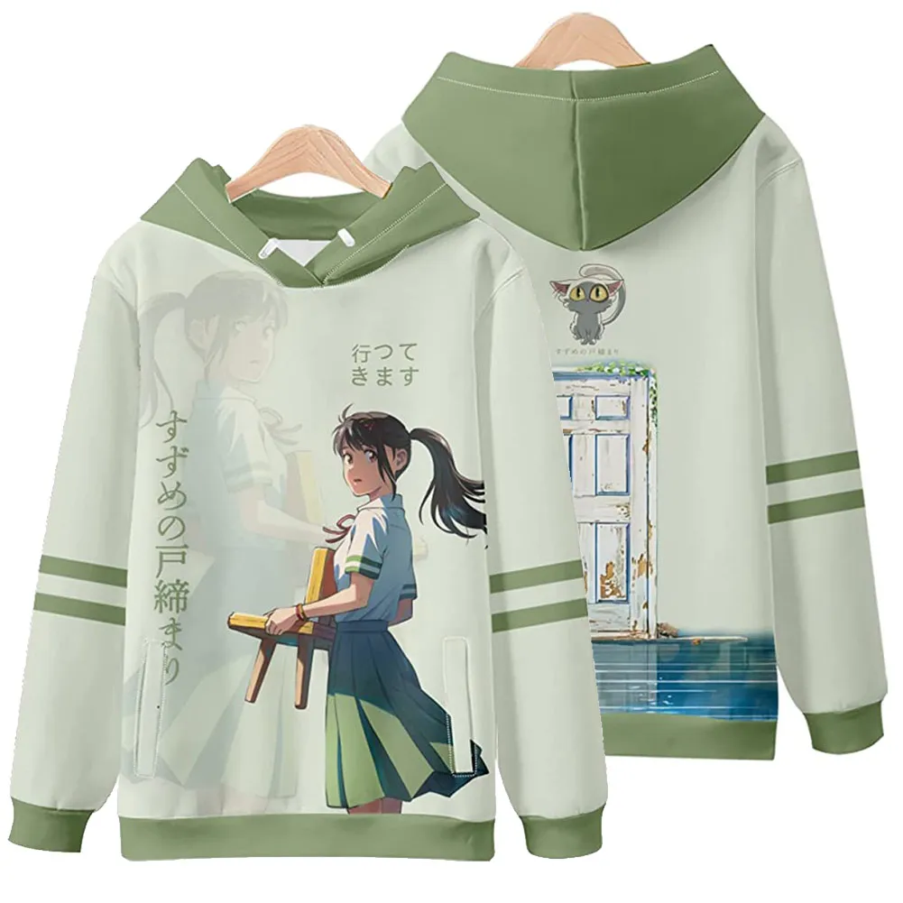 

Suzume Iwato Cosplay Hoodie 3D Printed Hooded Sweatshirt Men Women Casual Streetwear Polyester Pullover Role Play