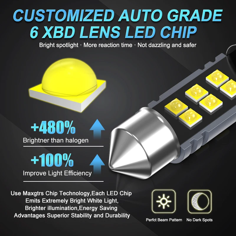 2x гирлянда C5W C10W XBD чип-лампа Canbus 31 мм/36 мм/39 мм/41 мм автомобильная светодиодная