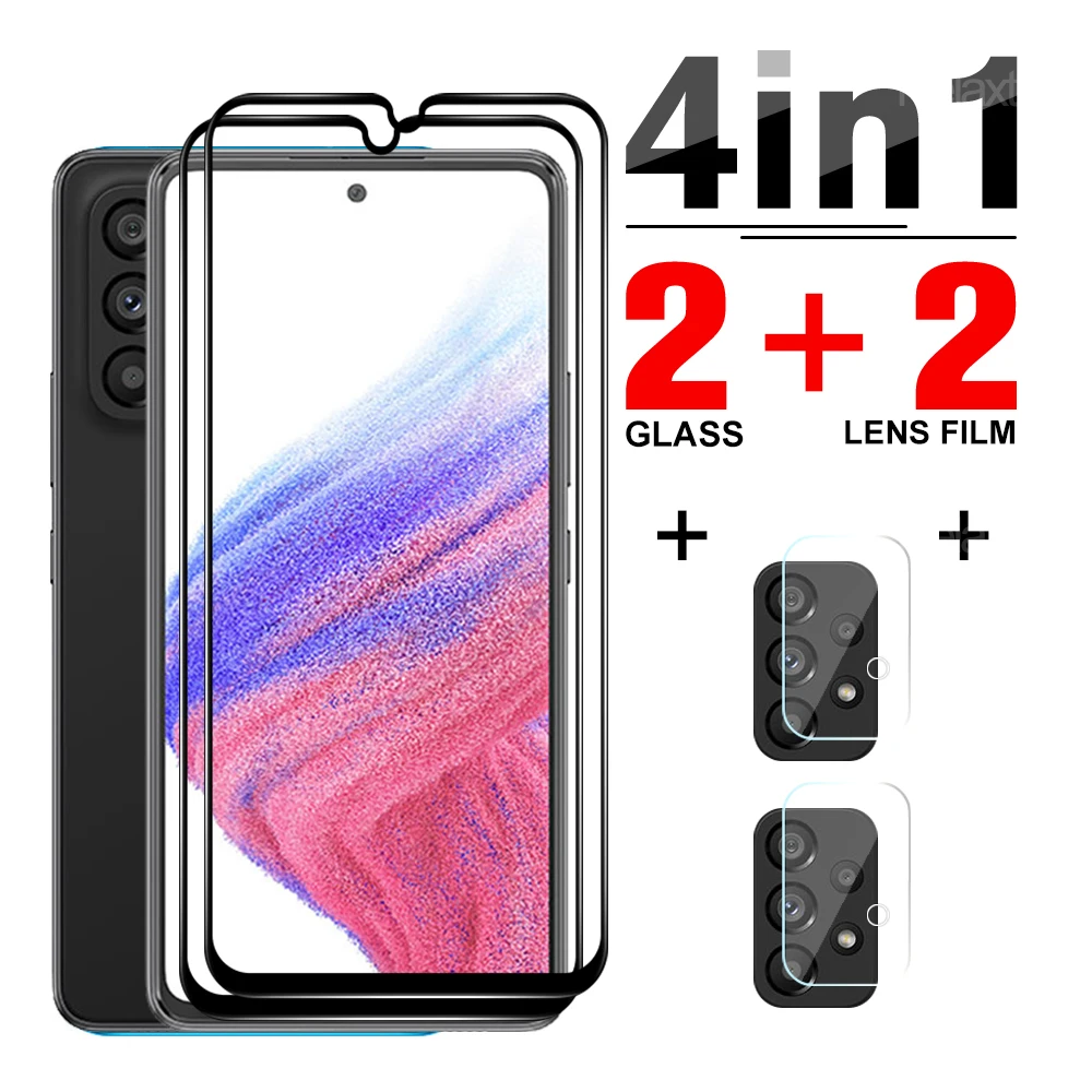

4in1 Screen Camera Lens Protective Tempered Glass Full Cover Film For Samsung Galaxy A53 5G 6.5"Safety Film Samsang A53 5G