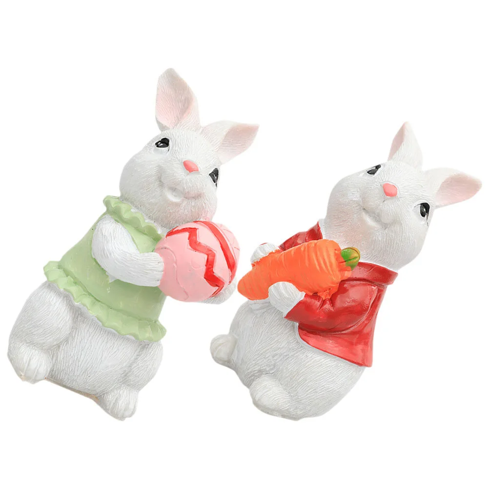 

2 Pcs Statuette Rabbit Decor Mini Resin Animals Bunny Craft Figurines Miniatures Desktop Tiny Statues Easter Toy