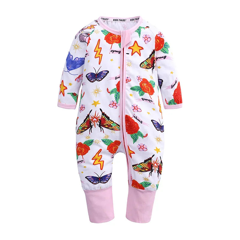 

Baby Rompers for Girls Boys Kids Jumpsuits Infants Floral Print Zipper Pajamas Child Spring Autumn Outfits Toddlers Sleepwear