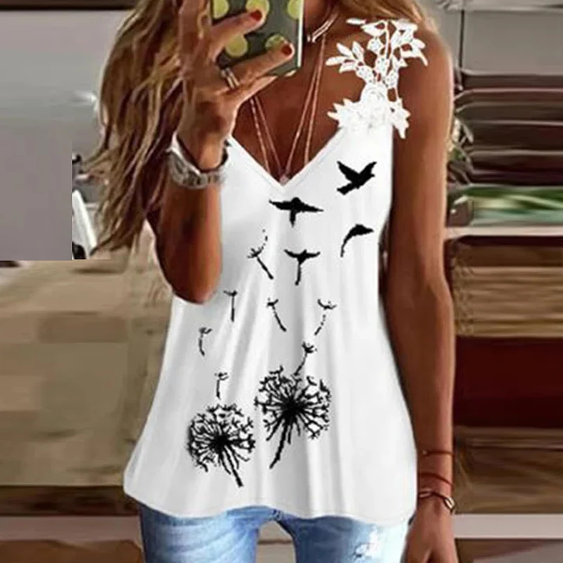 Майка женская с V-образным вырезом облегающая Повседневная рубашка принтом