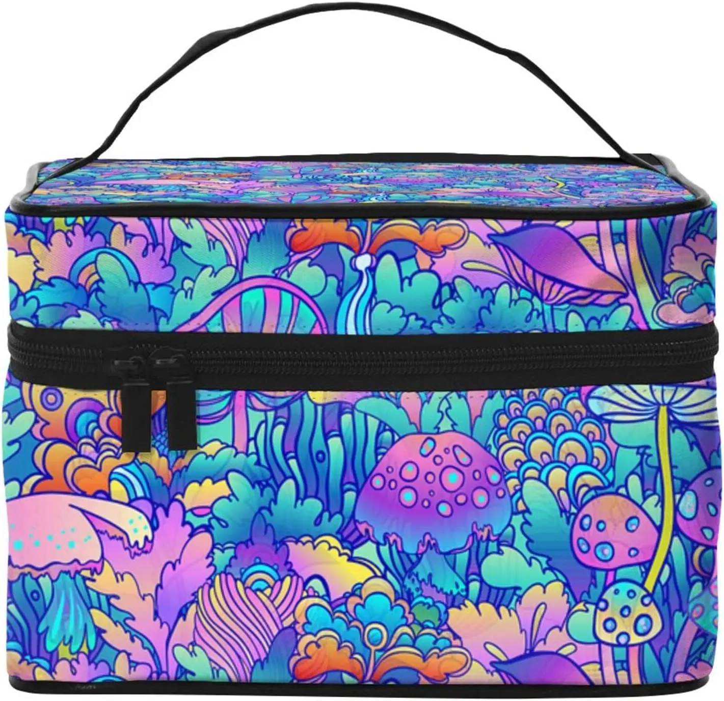 

Large Cosmetic Bag Colorful Flowers and Mushrooms Travel Cosmetic Bag, Make up Bag Portable Travel Toiletry Organizer Bag